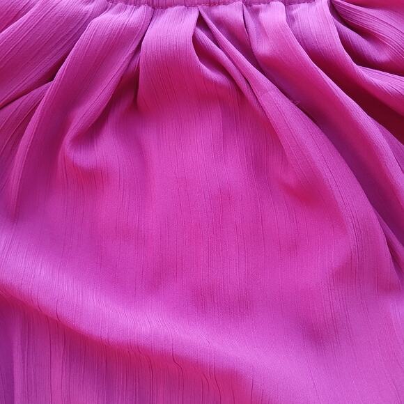 Loft Magenta Pink Pleated Skater Skirt S lined chiffon elastic pull on - Picture 10 of 12